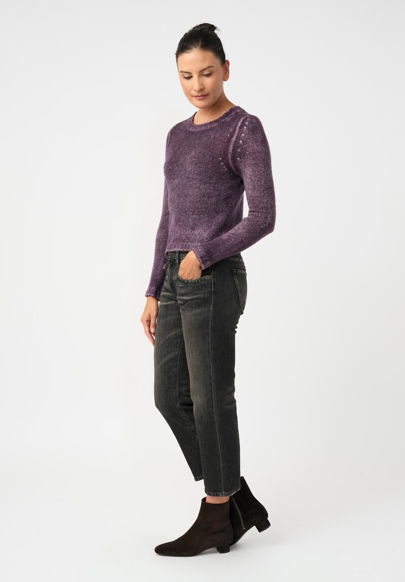 Avant Toi Cashmere & Silk Cropped Rib-Knit Sweater in Nero & Mosto Purple