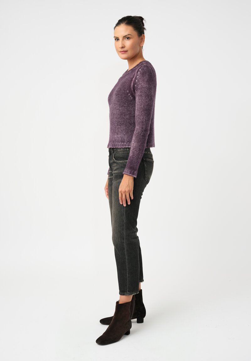 Avant Toi Cashmere & Silk Cropped Rib-Knit Sweater in Nero & Mosto Purple