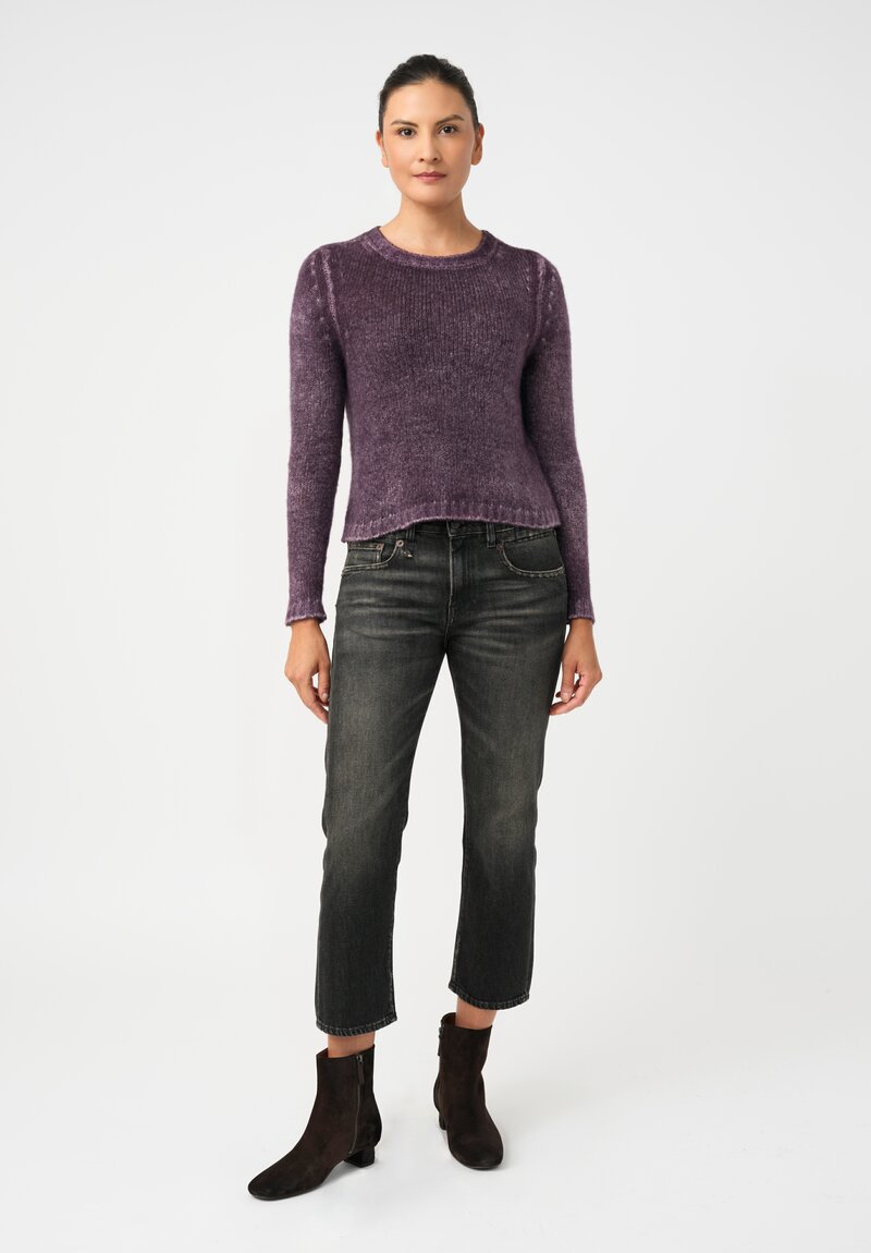 Avant Toi Cashmere & Silk Cropped Rib-Knit Sweater in Nero & Mosto Purple