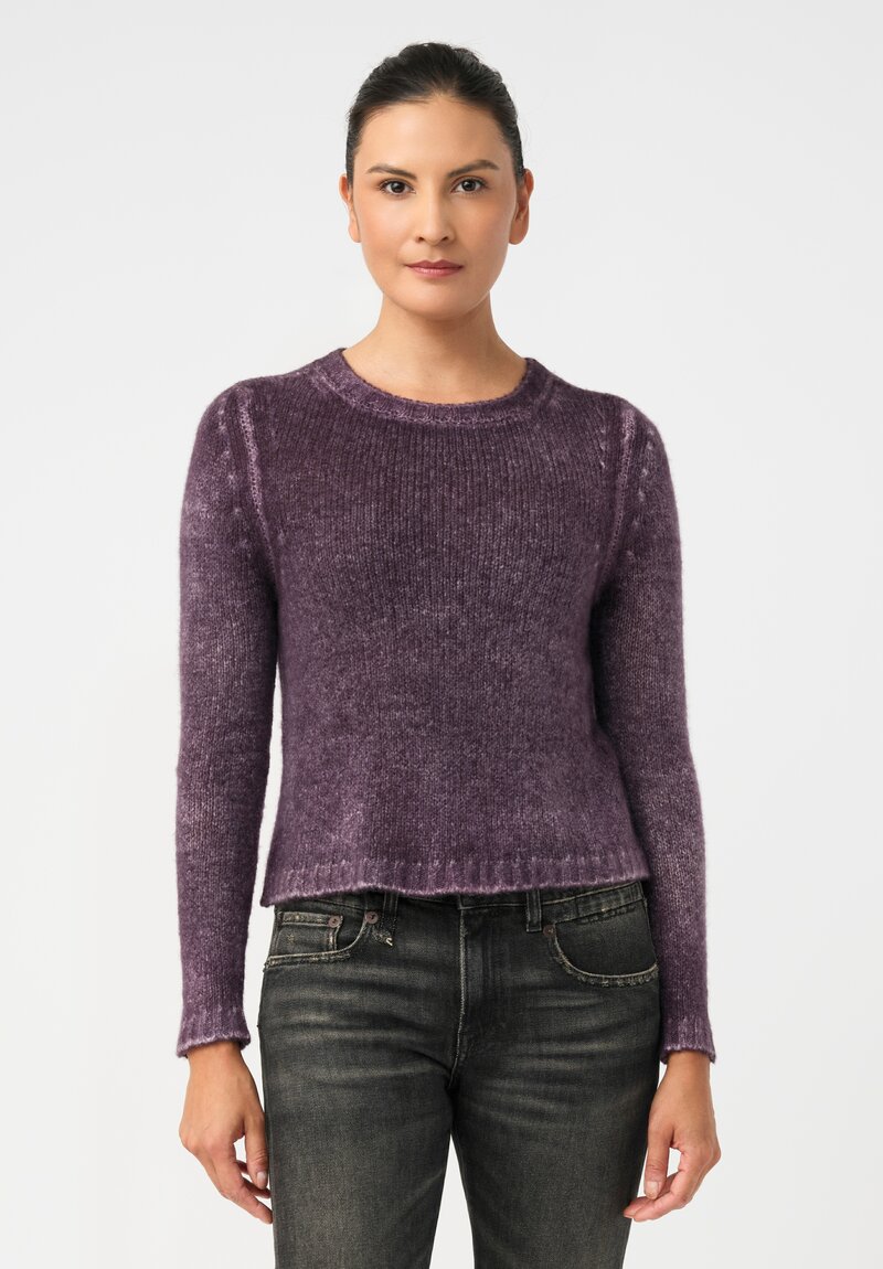 Avant Toi Cashmere & Silk Cropped Rib-Knit Sweater in Nero & Mosto Purple