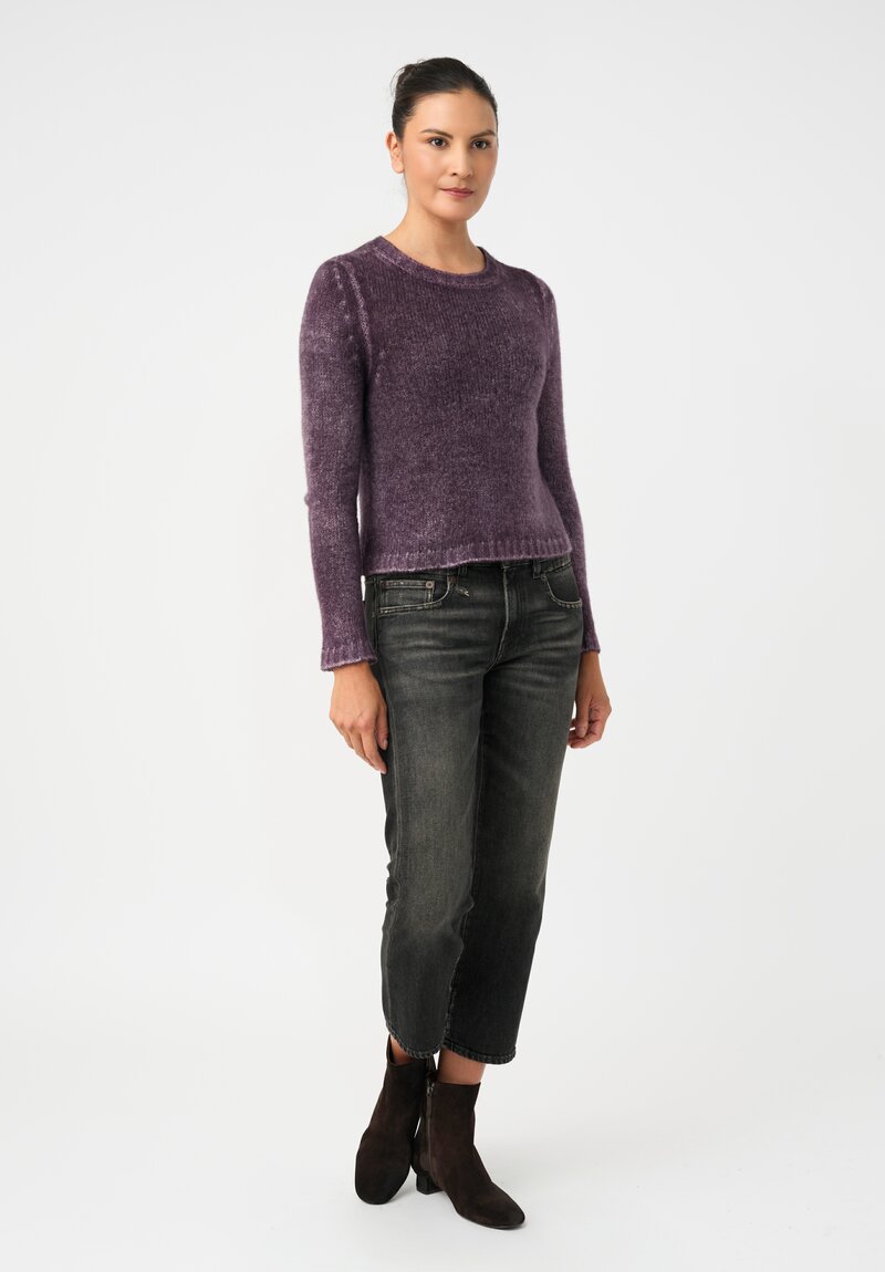 Avant Toi Cashmere & Silk Cropped Rib-Knit Sweater in Nero & Mosto Purple