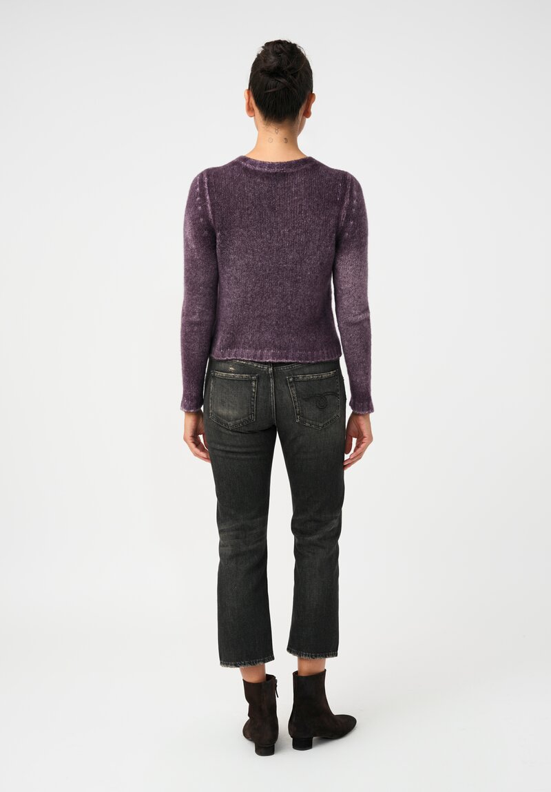 Avant Toi Cashmere & Silk Cropped Rib-Knit Sweater in Nero & Mosto Purple
