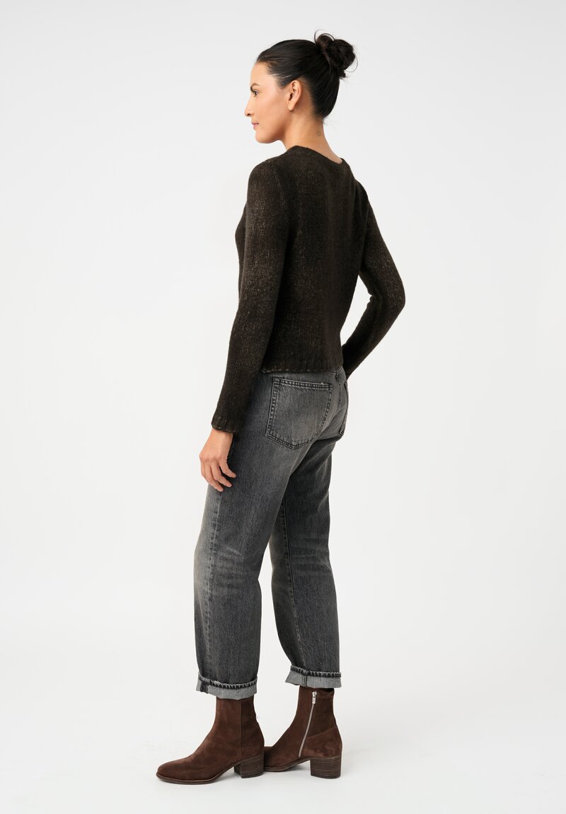Avant Toi Cashmere & Silk Cropped Rib-Knit Sweater in Nero & Moss Green