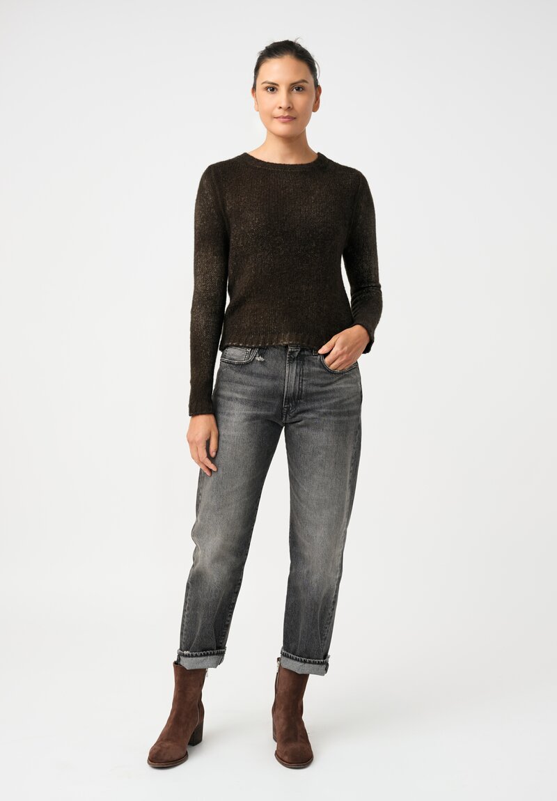 Avant Toi Cashmere & Silk Cropped Rib-Knit Sweater in Nero & Moss Green