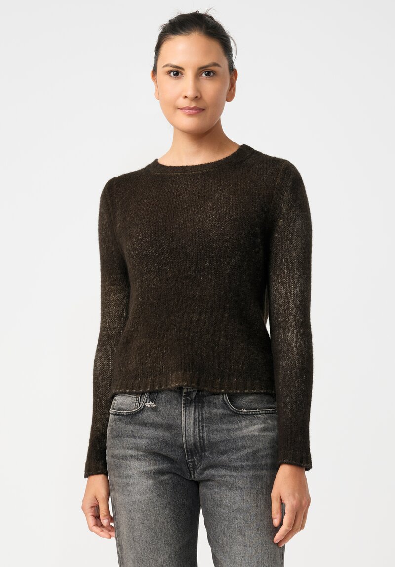 Avant Toi Cashmere & Silk Cropped Rib-Knit Sweater in Nero & Moss Green