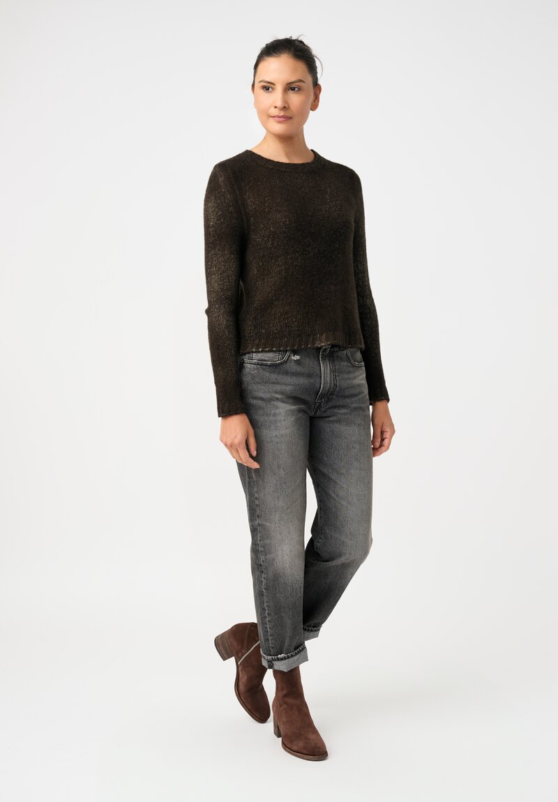 Avant Toi Cashmere & Silk Cropped Rib-Knit Sweater in Nero & Moss Green