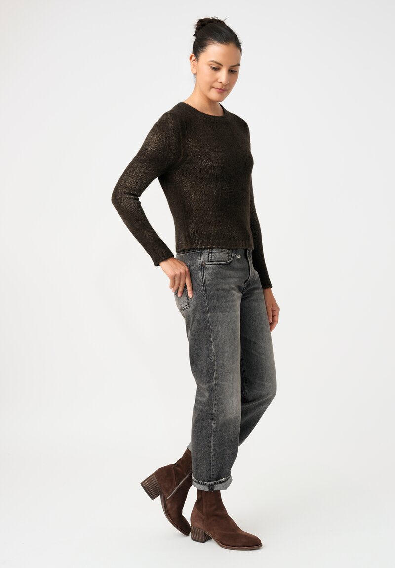 Avant Toi Cashmere & Silk Cropped Rib-Knit Sweater in Nero & Moss Green