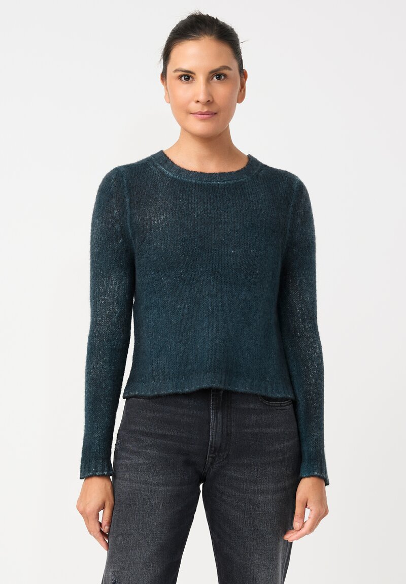 Avant Toi Cashmere & Silk Cropped Rib-Knit Sweater in Nero & Laguna Blue