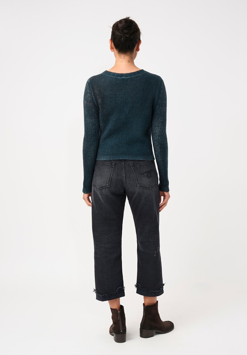 Avant Toi Cashmere & Silk Cropped Rib-Knit Sweater in Nero & Laguna Blue