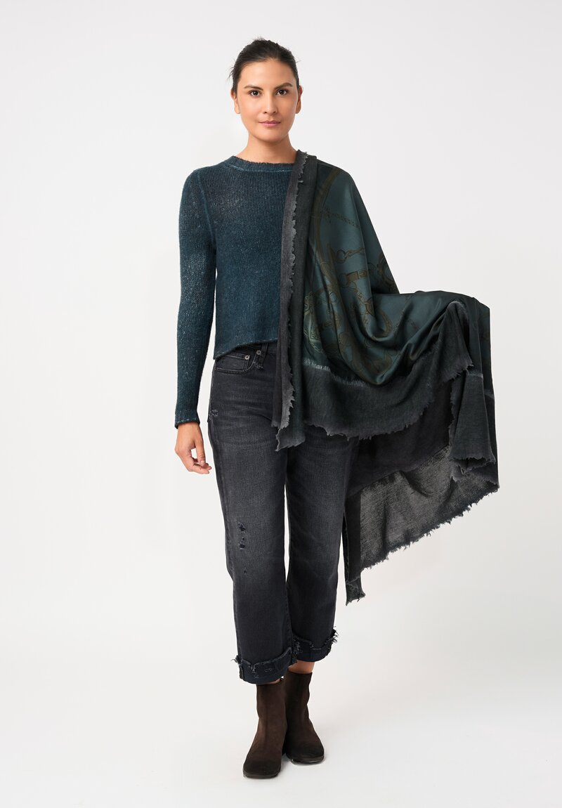 Avant Toi Cashmere & Silk Cropped Rib-Knit Sweater in Nero & Laguna Blue