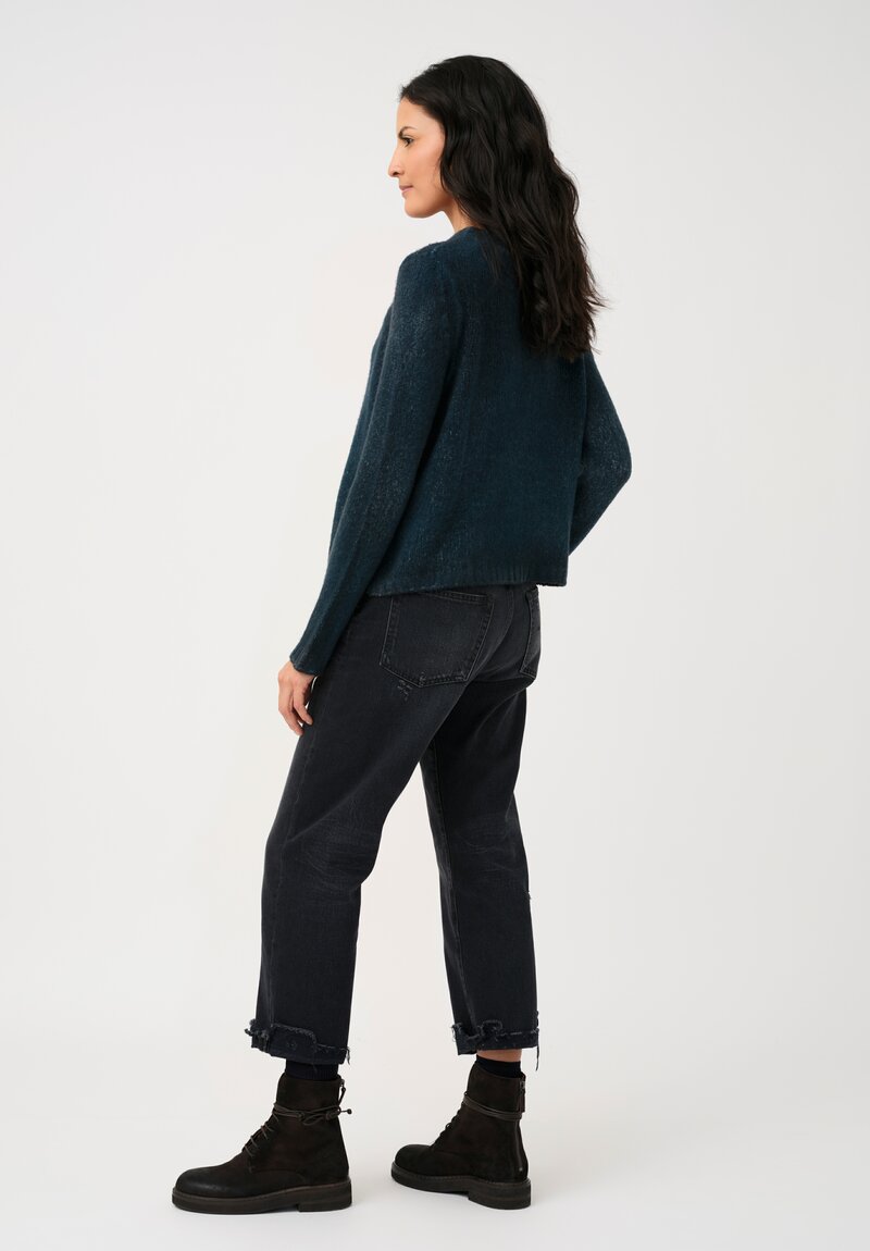 Avant Toi Cashmere & Silk Cropped Rib-Knit Sweater in Nero & Laguna Blue