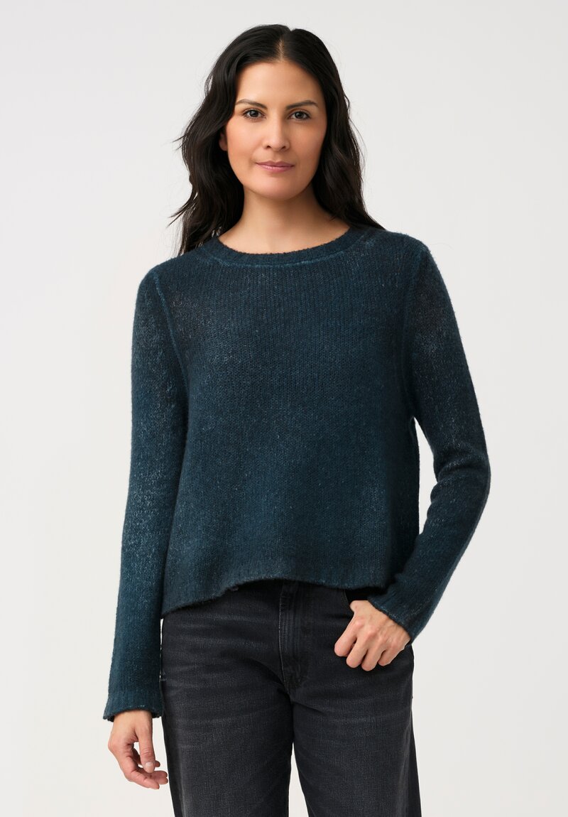 Avant Toi Cashmere & Silk Cropped Rib-Knit Sweater in Nero & Laguna Blue