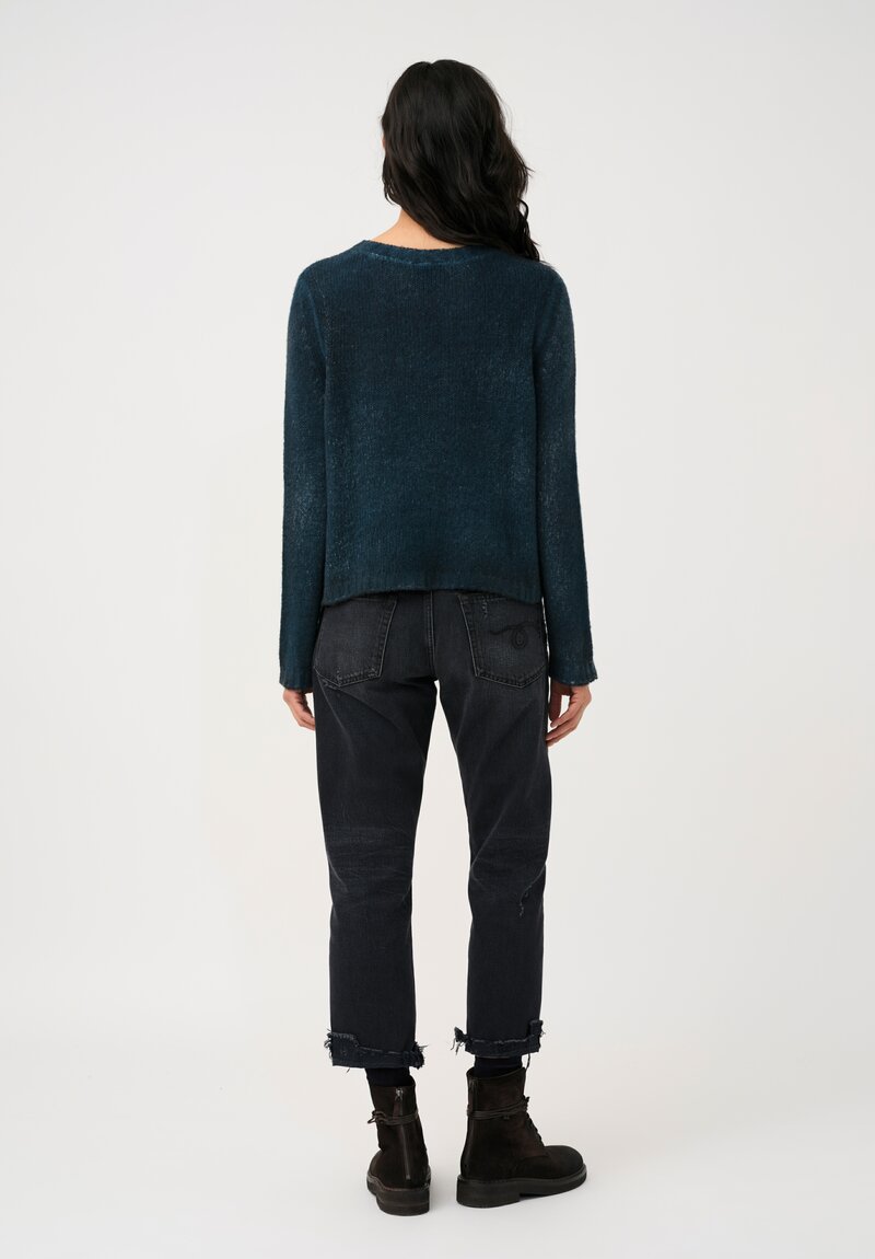 Avant Toi Cashmere & Silk Cropped Rib-Knit Sweater in Nero & Laguna Blue