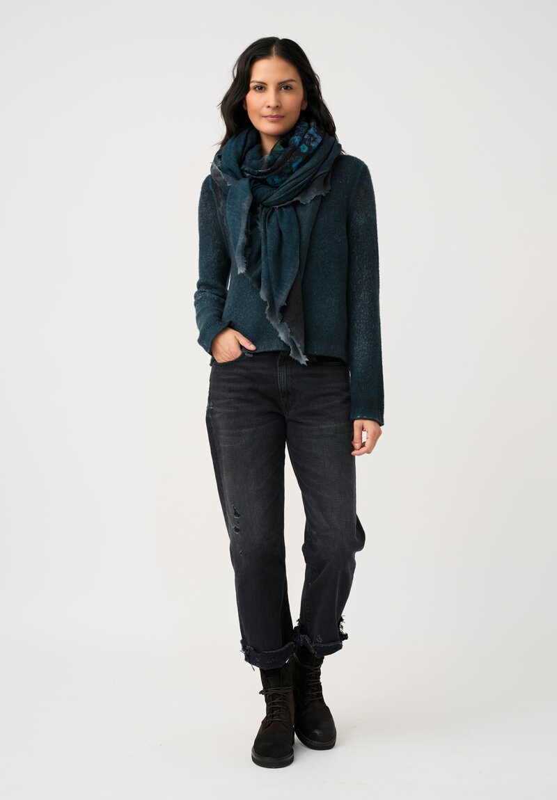 Avant Toi Cashmere & Silk Cropped Rib-Knit Sweater in Nero & Laguna Blue