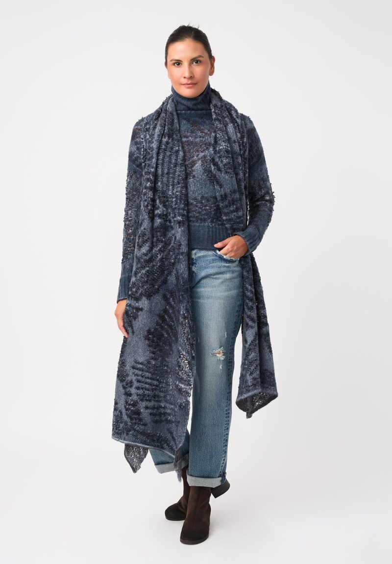 Avant Toi Cashmere & Alpaca Hand-Painted Macchie Turtleneck in Nero & Fiume Blue