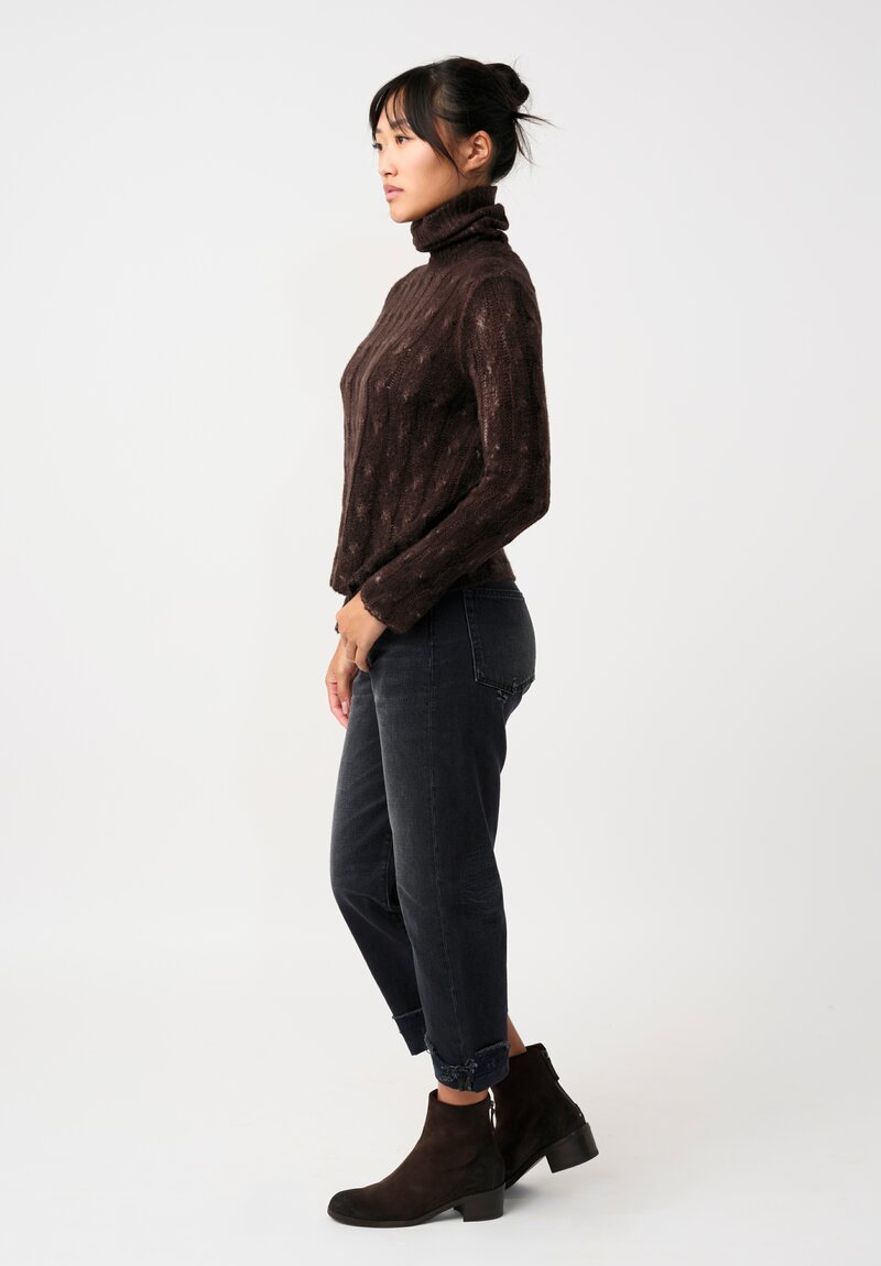 Avant Toi Silk & Cashmere Cable-Knit Turtleneck in Nero & Moro Brown