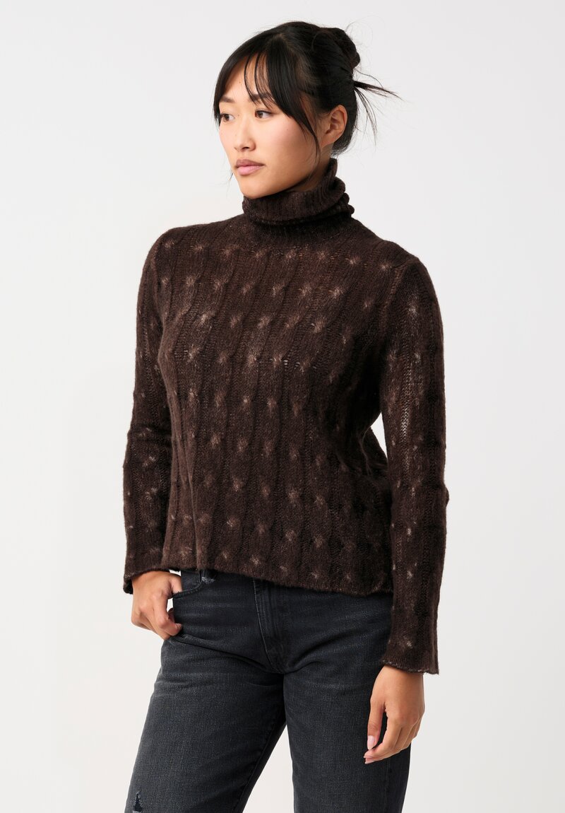 Avant Toi Silk & Cashmere Cable-Knit Turtleneck in Nero & Moro Brown
