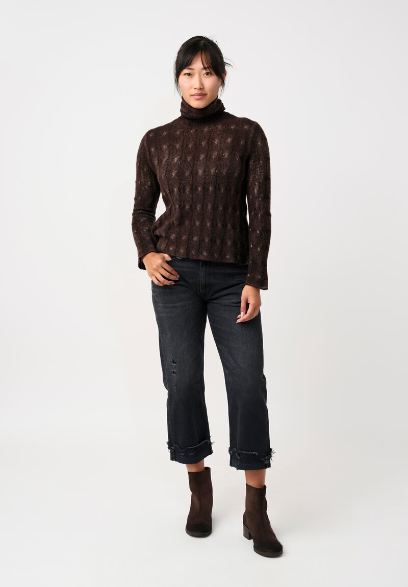 Avant Toi Silk & Cashmere Cable-Knit Turtleneck in Nero & Moro Brown