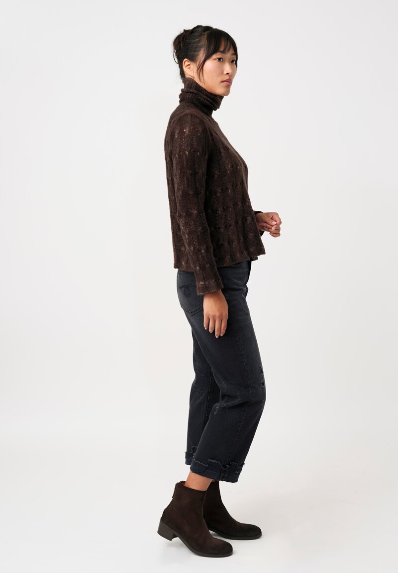 Avant Toi Silk & Cashmere Cable-Knit Turtleneck in Nero & Moro Brown