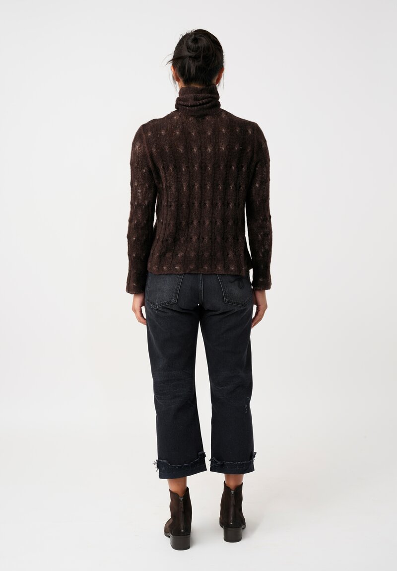 Avant Toi Silk & Cashmere Cable-Knit Turtleneck in Nero & Moro Brown