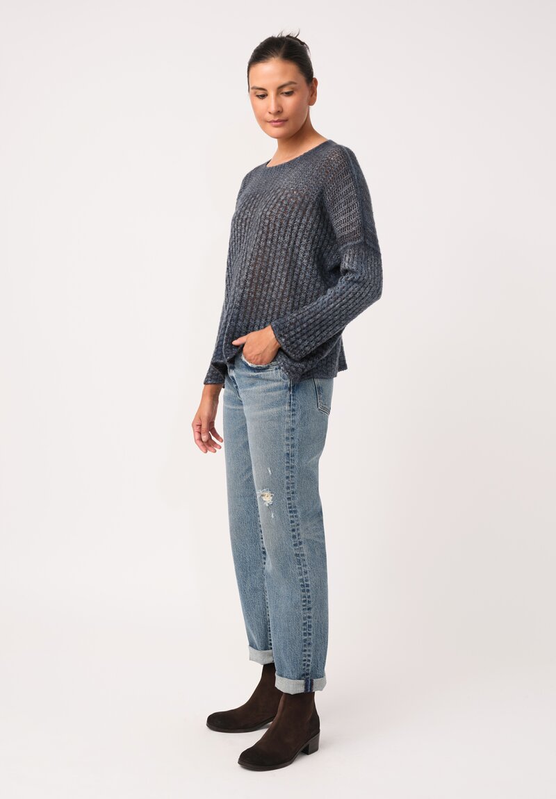 Avant Toi Cashmere & Silk Fantasia Sweater in Nero & Water Blue