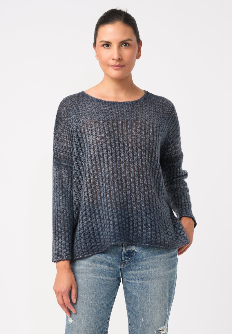 Avant Toi Cashmere & Silk Fantasia Sweater in Nero & Water Blue