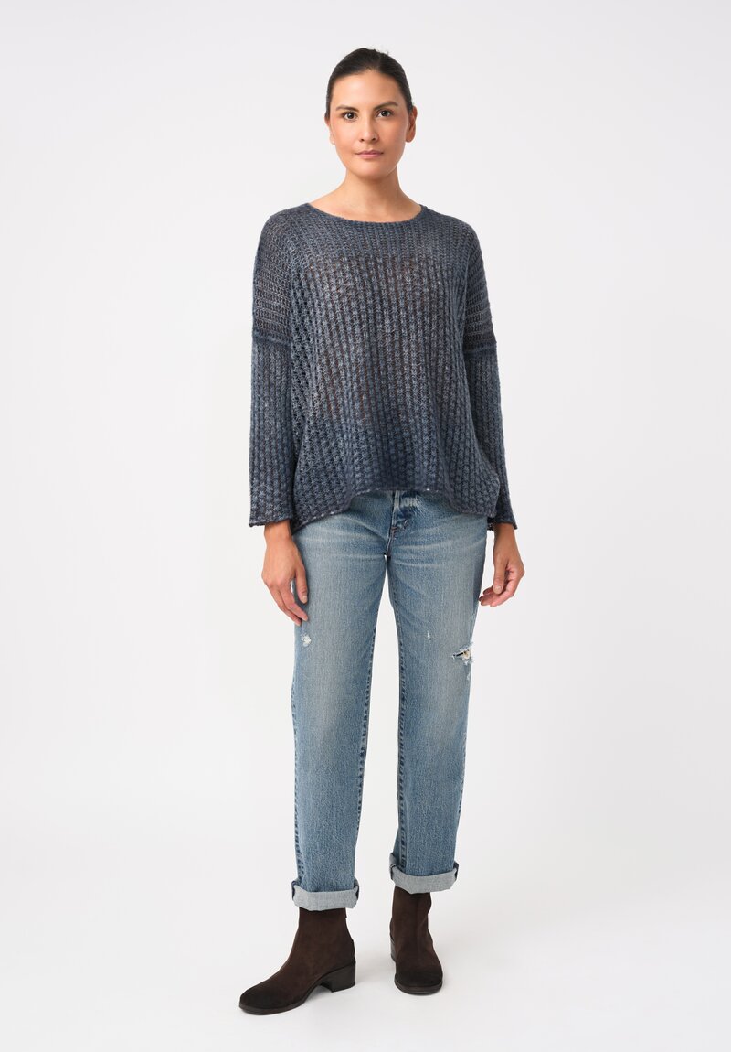 Avant Toi Cashmere & Silk Fantasia Sweater in Nero & Water Blue