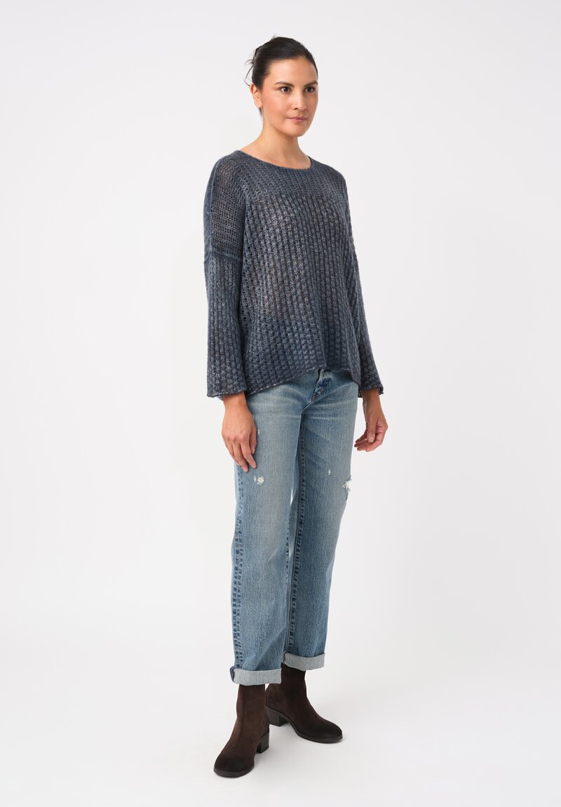 Avant Toi Cashmere & Silk Fantasia Sweater in Nero & Water Blue
