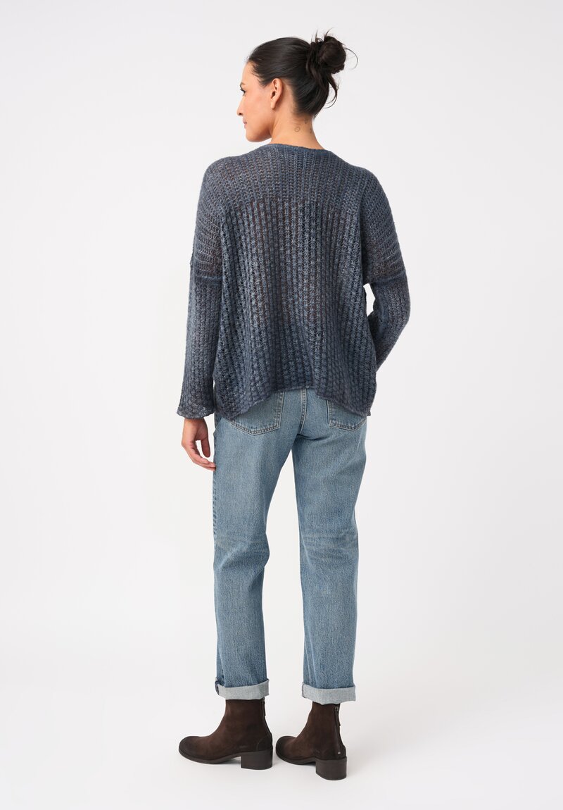 Avant Toi Cashmere & Silk Fantasia Sweater in Nero & Water Blue