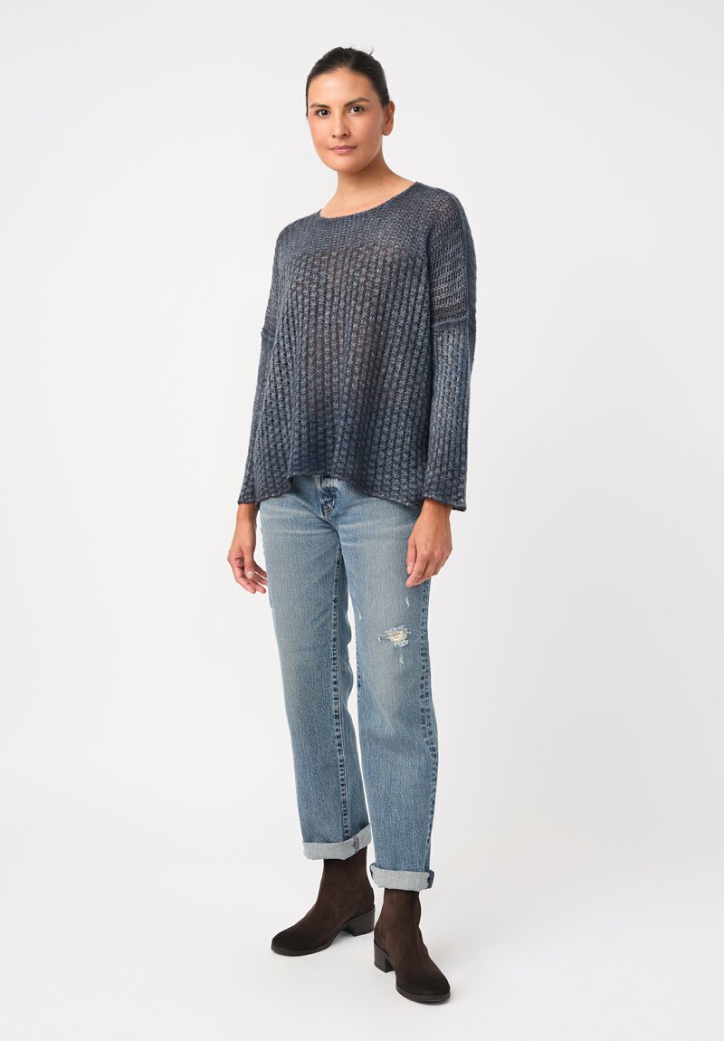 Avant Toi Cashmere & Silk Fantasia Sweater in Nero & Water Blue