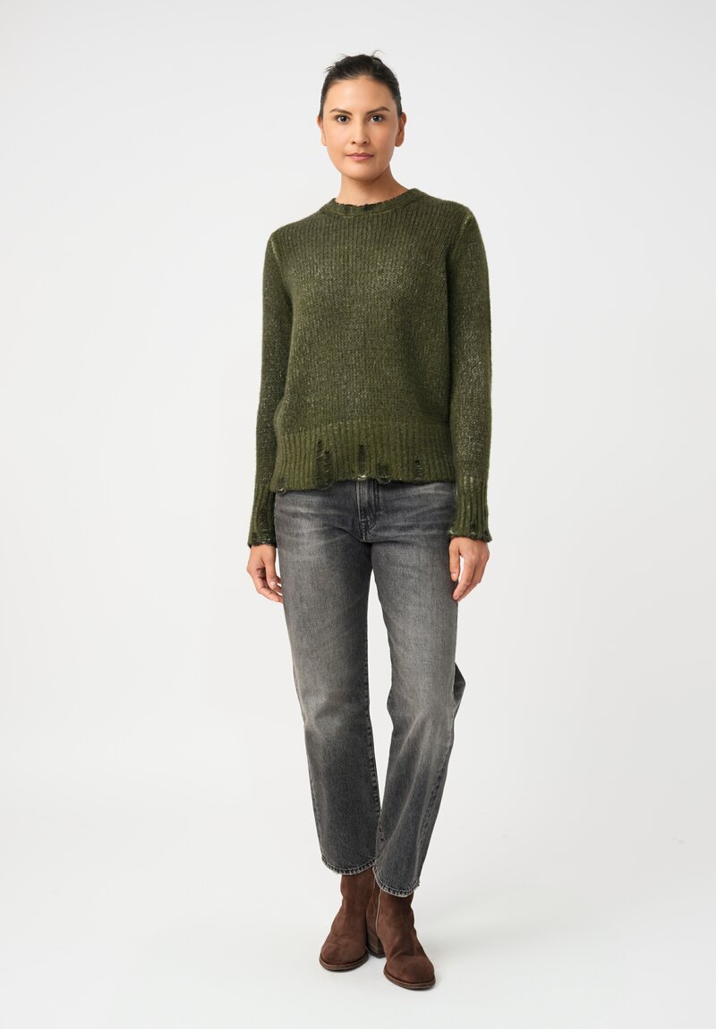 Avant Toi Cashmere & Silk Distressed Garzato Sweater in Nero & Brughiera Green