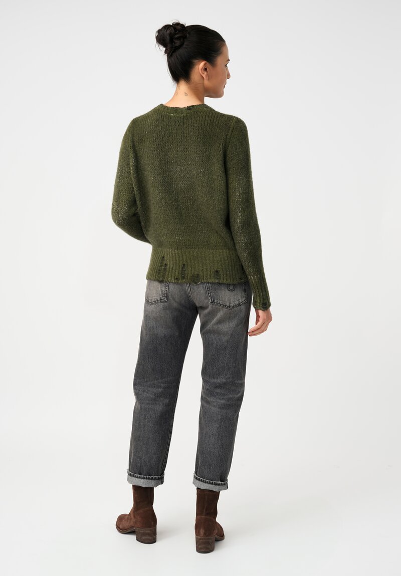 Avant Toi Cashmere & Silk Distressed Garzato Sweater in Nero & Brughiera Green