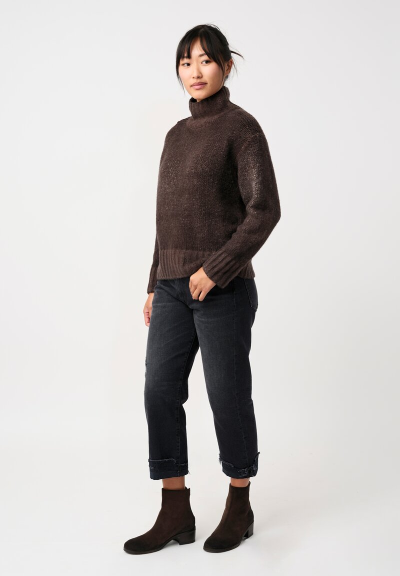 Avant Toi Cashmere & Silk Spalla Links Sweater in Nero & Moro Brown