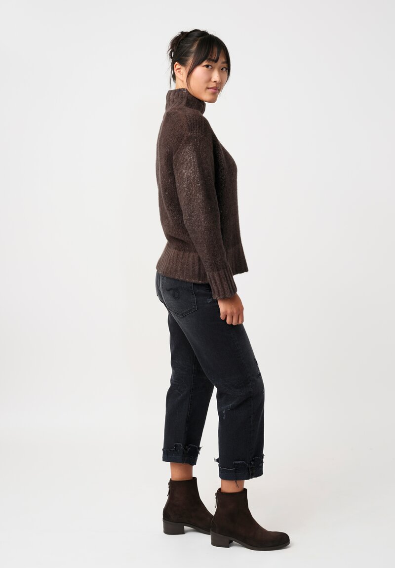 Avant Toi Cashmere & Silk Spalla Links Sweater in Nero & Moro Brown