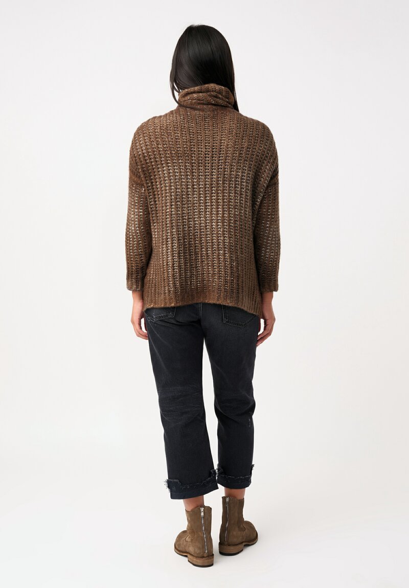 Avant Toi Cashmere & Silk Hand-Painted Pannocchia Turtleneck in Nero & Sughero Brown