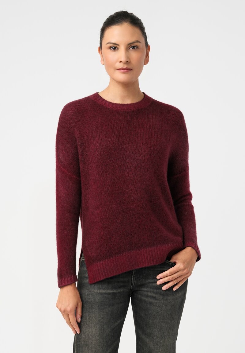 Avant Toi Cashmere & Silk Hand-Painted Spacchi Pullover in Nero & Wine Red