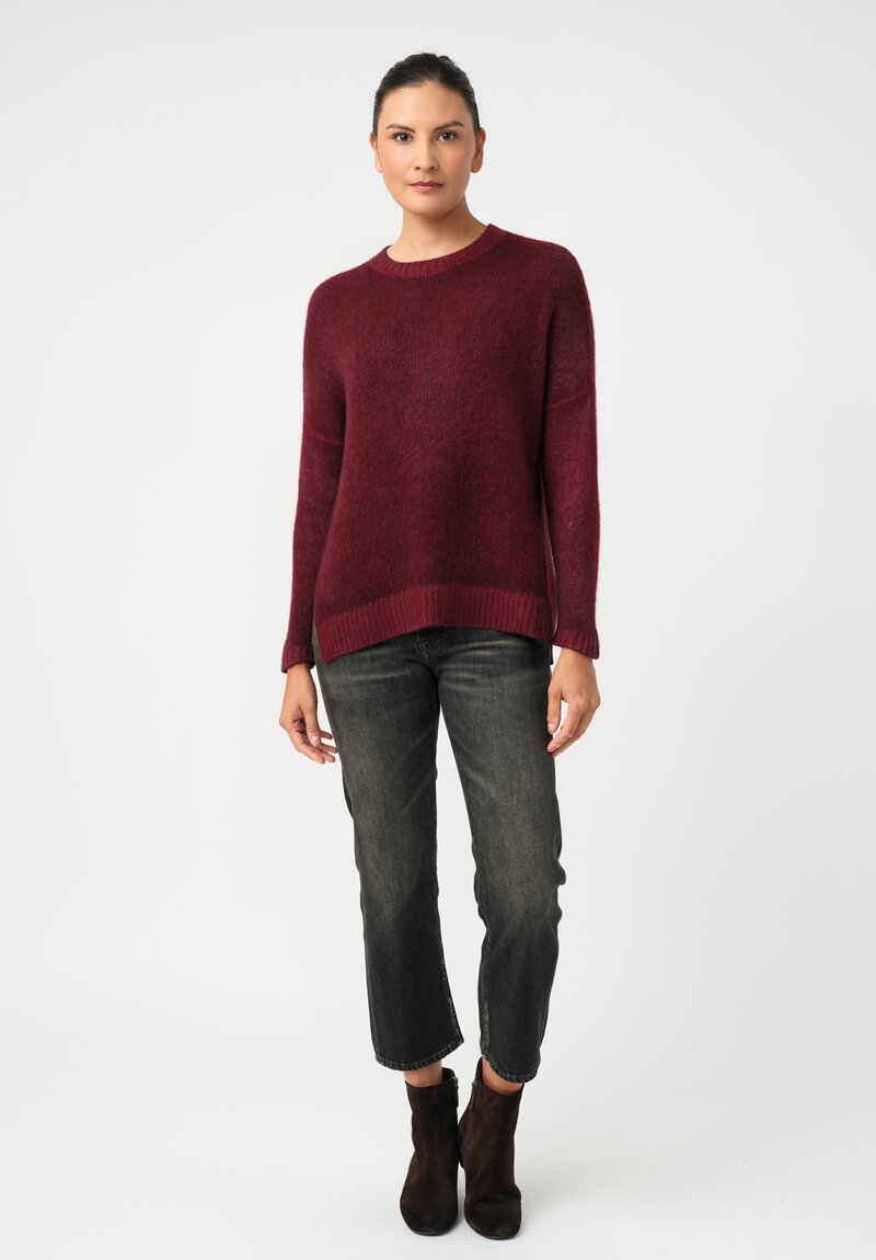 Avant Toi Cashmere & Silk Hand-Painted Spacchi Pullover in Nero & Wine Red