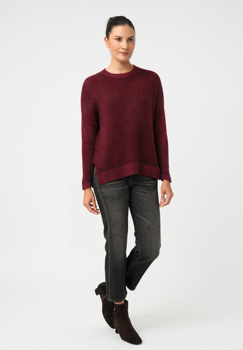 Avant Toi Cashmere & Silk Hand-Painted Spacchi Pullover in Nero & Wine Red