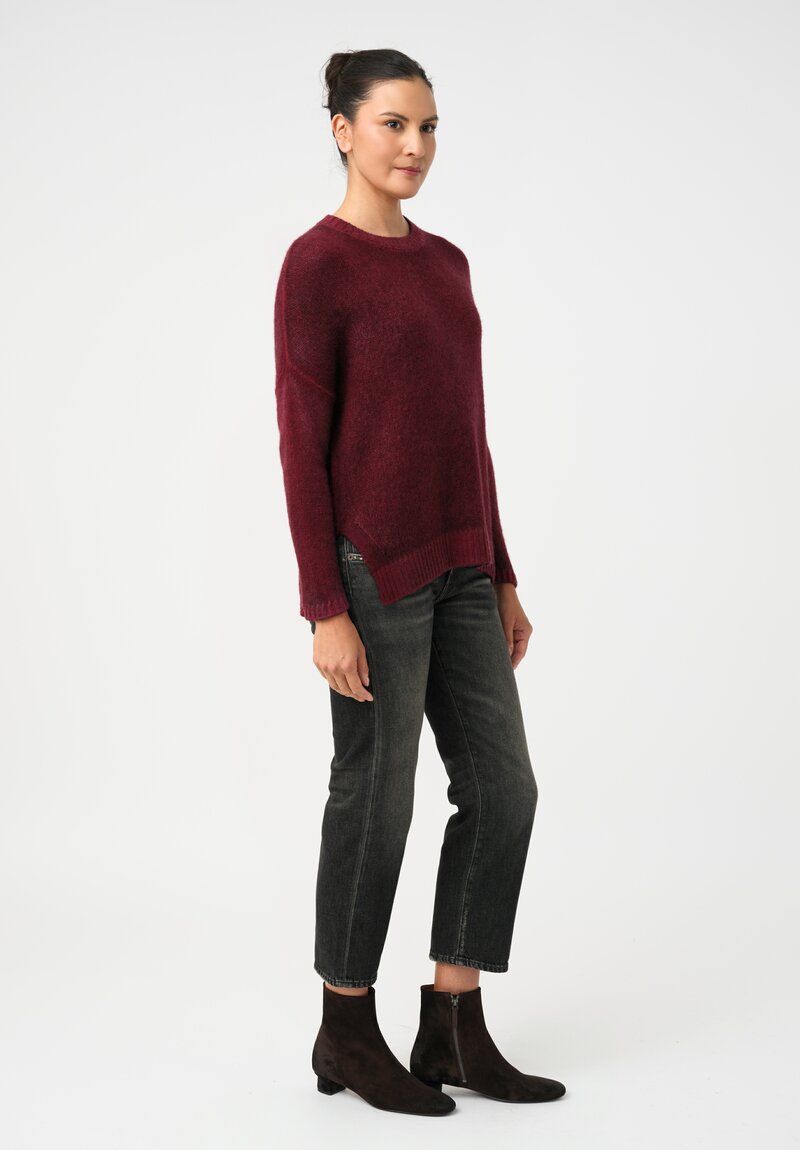 Avant Toi Cashmere & Silk Hand-Painted Spacchi Pullover in Nero & Wine Red