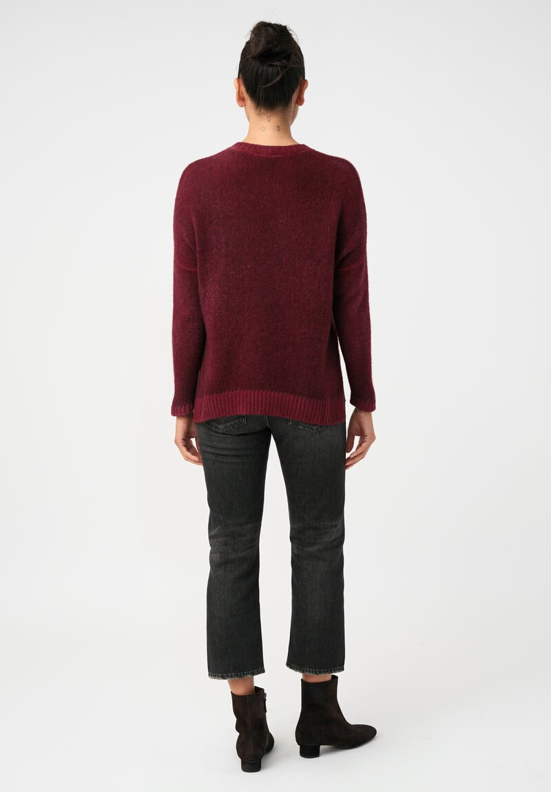 Avant Toi Cashmere & Silk Hand-Painted Spacchi Pullover in Nero & Wine Red