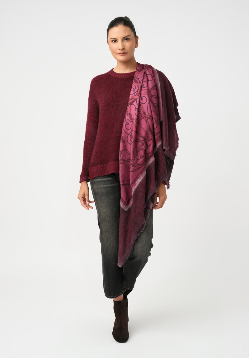 Avant Toi Cashmere & Silk Hand-Painted Spacchi Pullover in Nero & Wine Red
