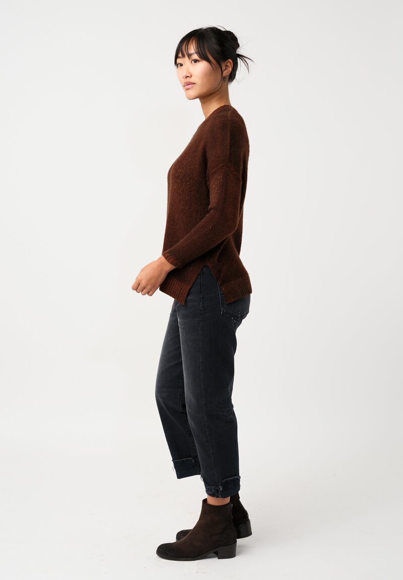 Avant Toi Cashmere & Silk Hand-Painted Spacchi Pullover in Nero & Antilope Brown