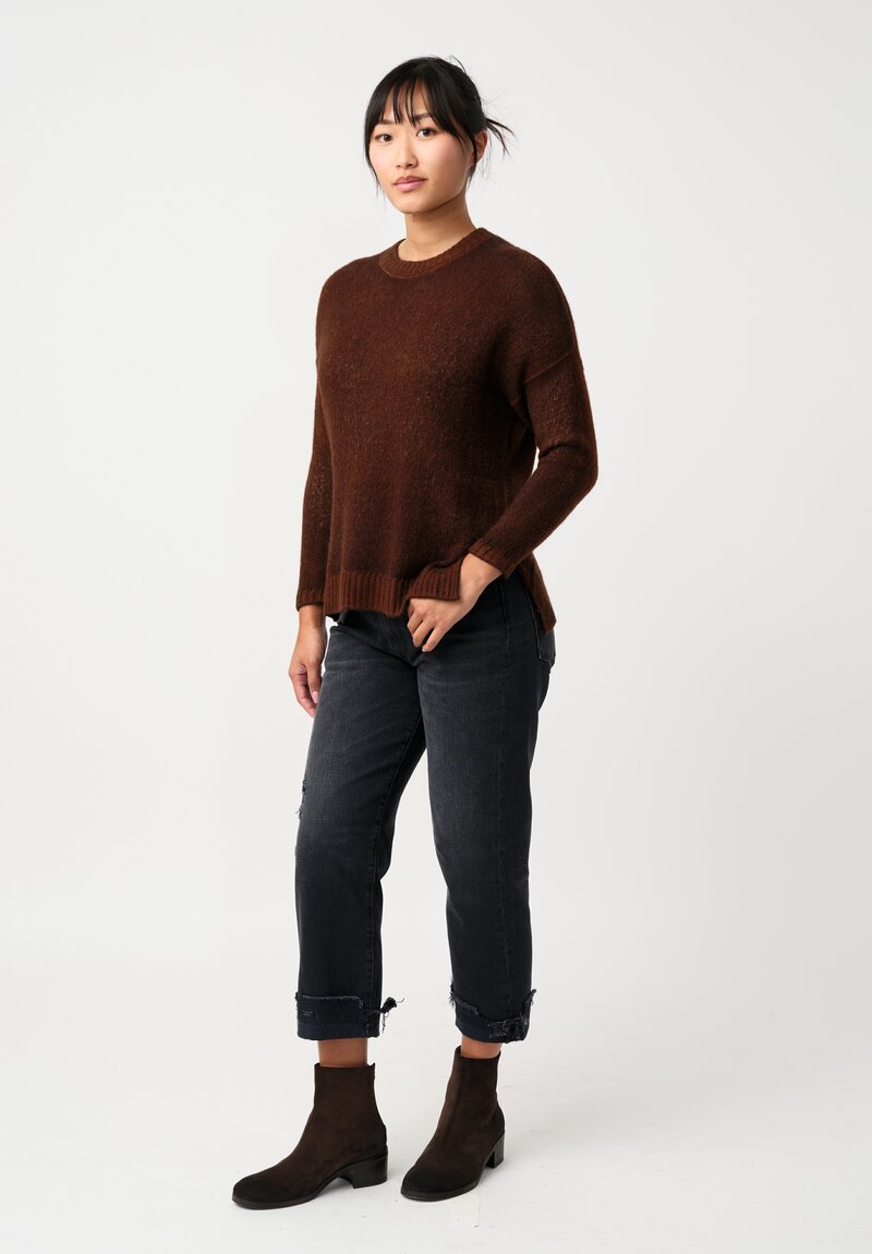 Avant Toi Cashmere & Silk Hand-Painted Spacchi Pullover in Nero & Antilope Brown