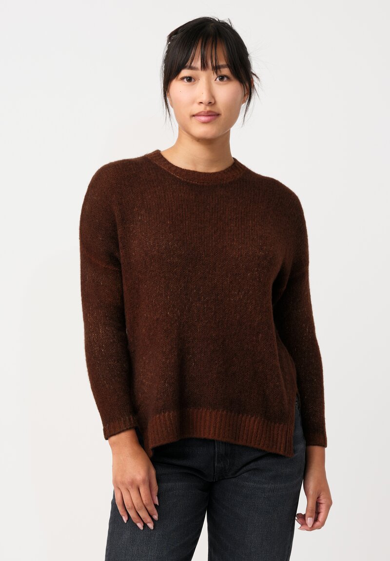 Avant Toi Cashmere & Silk Hand-Painted Spacchi Pullover in Nero & Antilope Brown