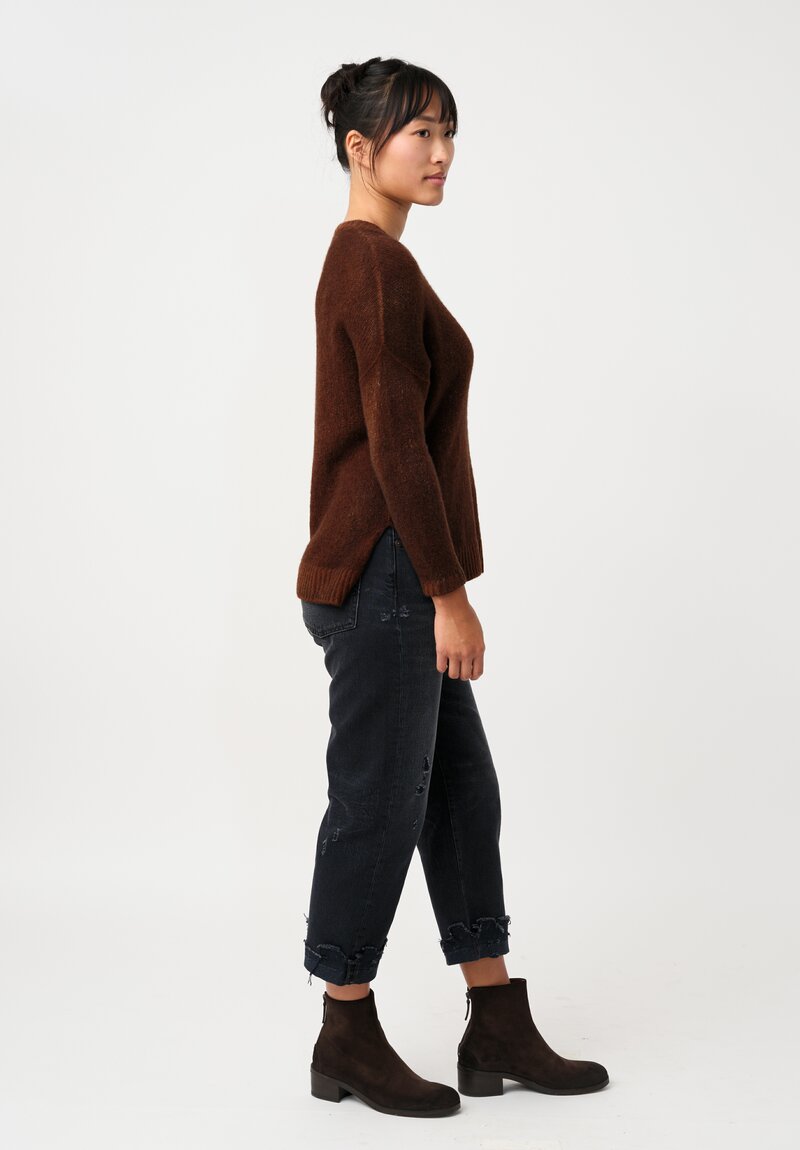 Avant Toi Cashmere & Silk Hand-Painted Spacchi Pullover in Nero & Antilope Brown