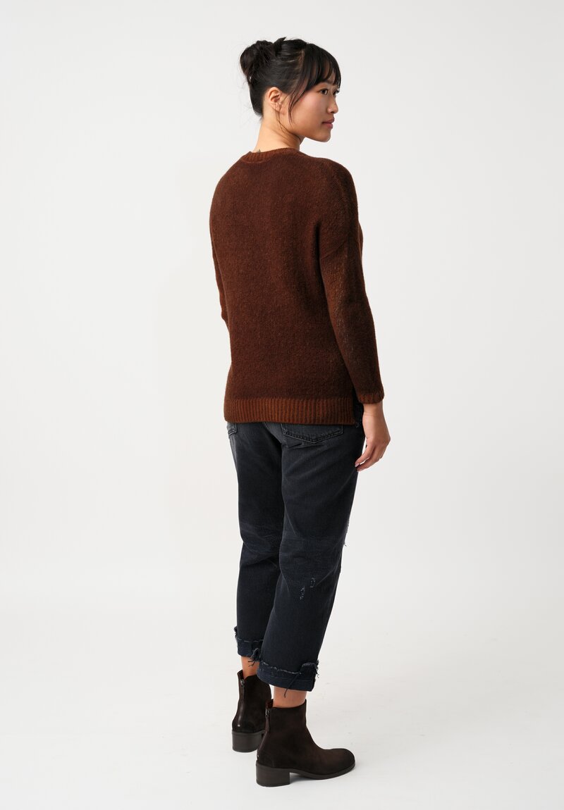 Avant Toi Cashmere & Silk Hand-Painted Spacchi Pullover in Nero & Antilope Brown