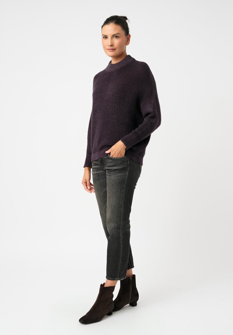 Avant Toi Cashmere & Silk Hand-Painted Luppetto Sweater in Nero & Mosto Purple