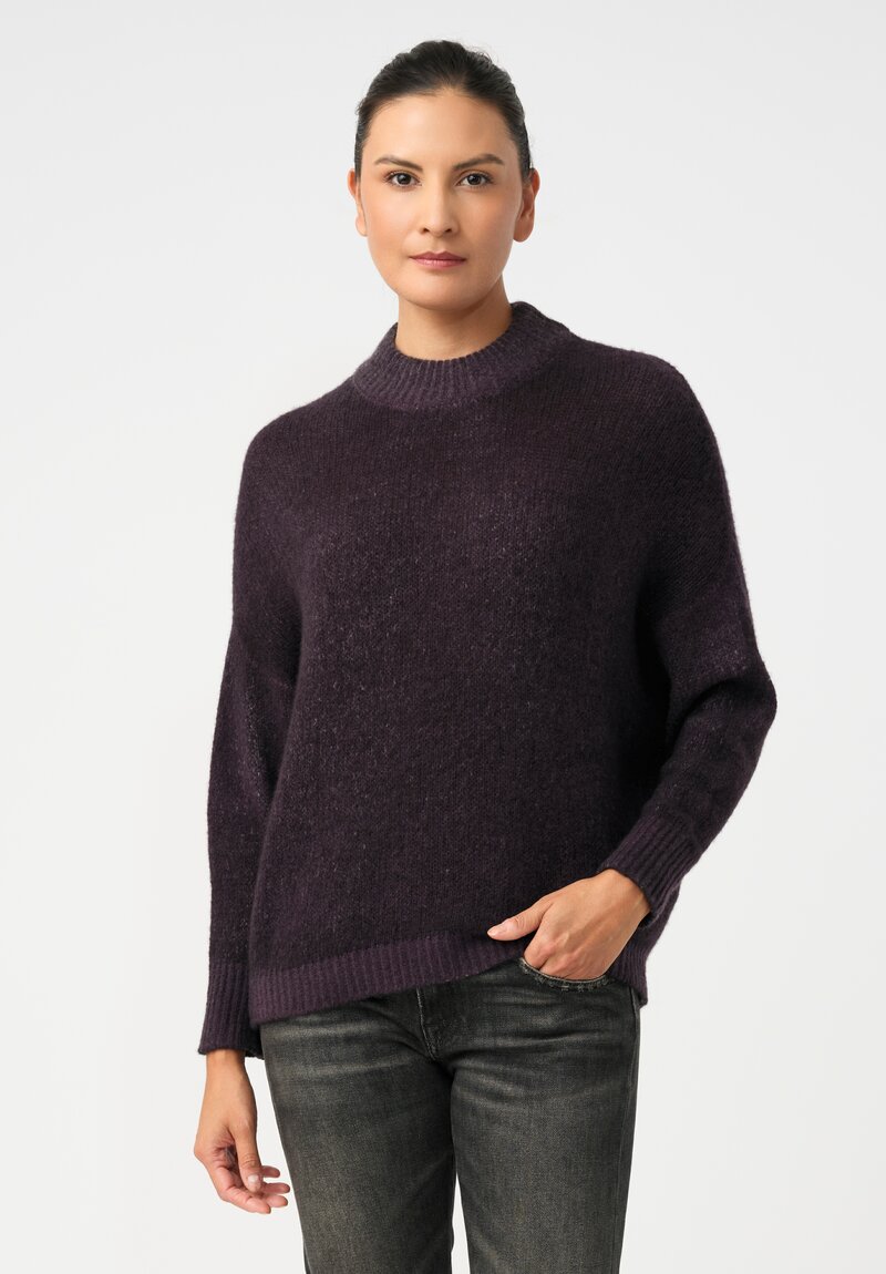 Avant Toi Cashmere & Silk Hand-Painted Luppetto Sweater in Nero & Mosto Purple