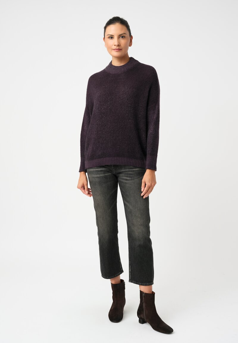 Avant Toi Cashmere & Silk Hand-Painted Luppetto Sweater in Nero & Mosto Purple