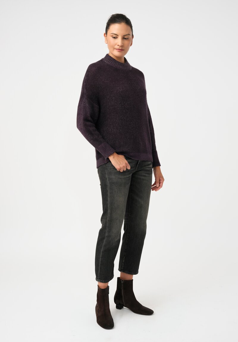 Avant Toi Cashmere & Silk Hand-Painted Luppetto Sweater in Nero & Mosto Purple